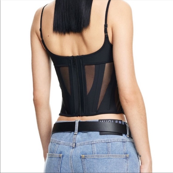 Mugler x H&M Corset mesh panel top, black, Size S - Picture 2 of 3